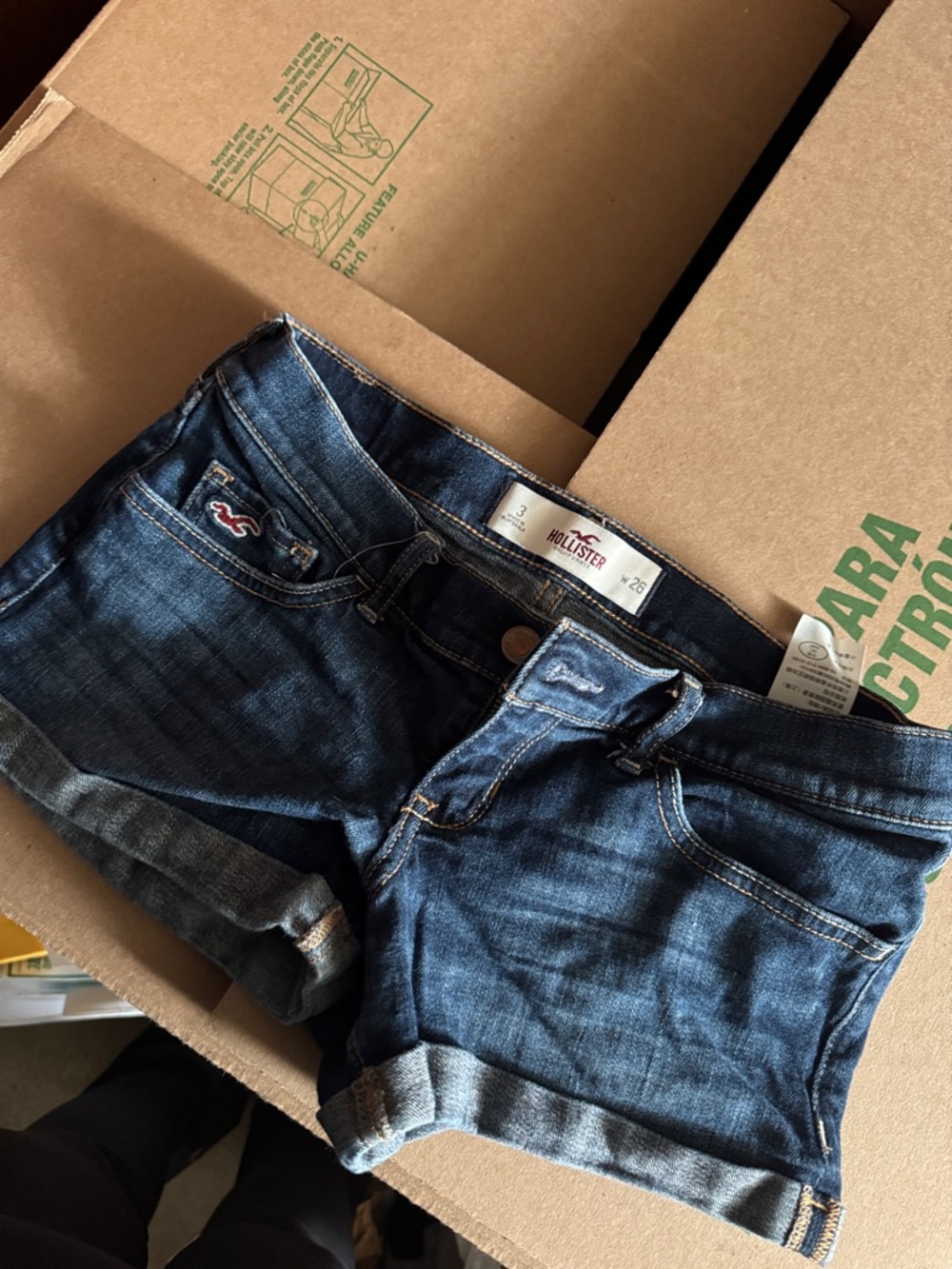 Hollister Women's Dark Blue Rolled-Hem Denim Shorts